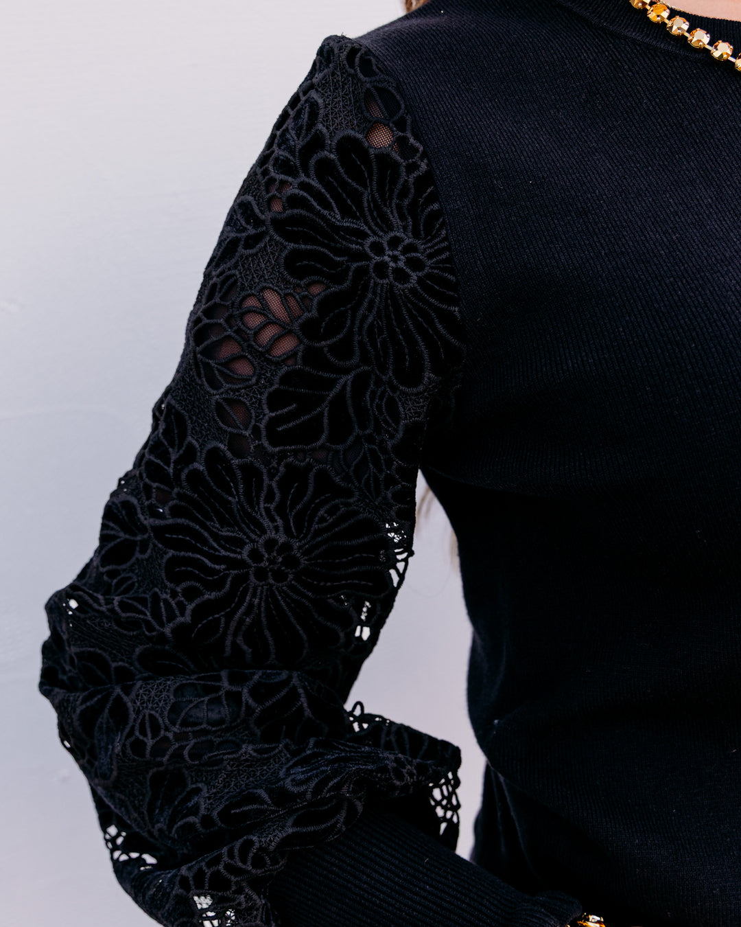 French Dressing: Sweater With Velvet Cut Out in Black (0015203)