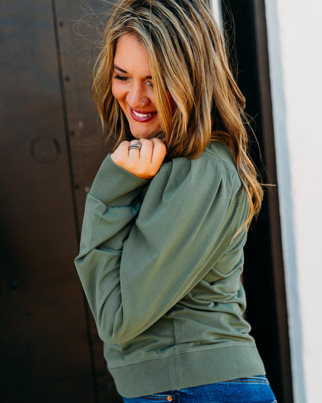 Another Love: Sammi Sweatshirt in Slate Green - The Vogue Boutique