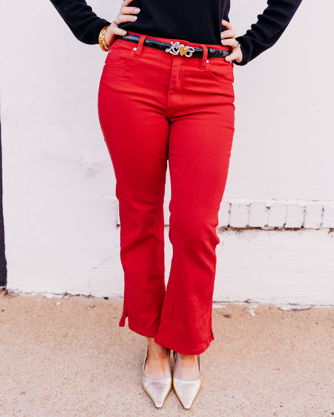 Liverpool: Hannah Cropped Flare W/ Slit Hem in Cherry Rose (LM7987WF)