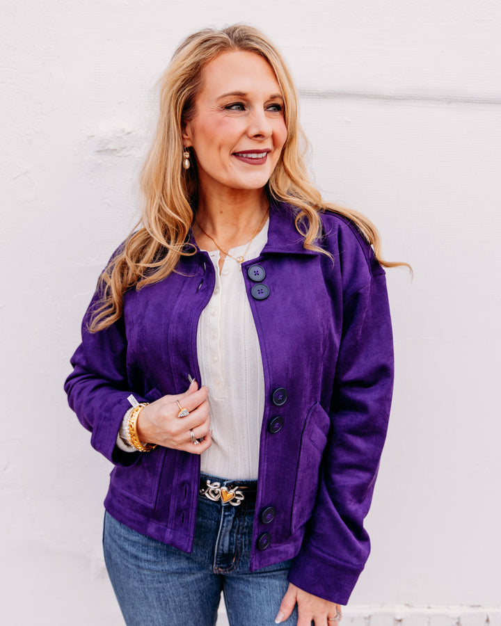 Multiples: Button Front Jacket in Eggplant (M46502JM)
