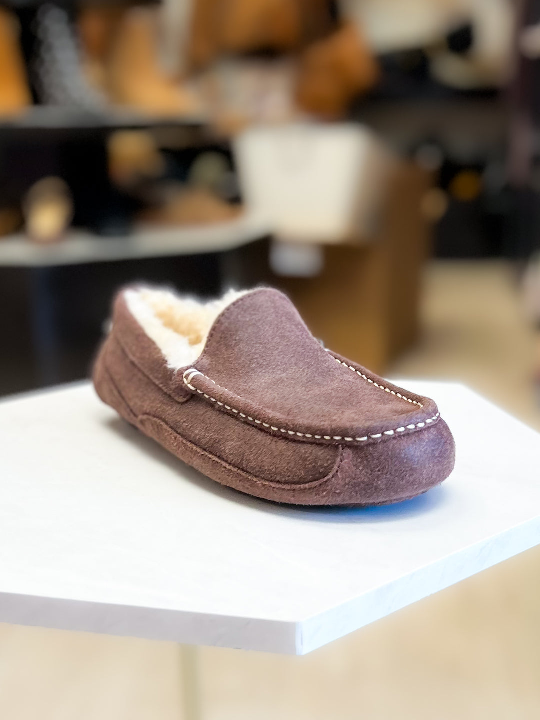 Ugg: Men Ascot Leather Distressed Slipper in Dusted Cocoa - The Vogue Boutique
