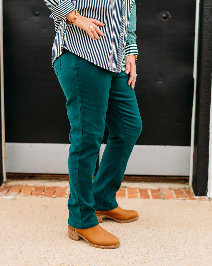 Multiples:  (Sun Stone) Zip Front Ankle Jeans in Deep Green(M35711PM) - The Vogue Boutique