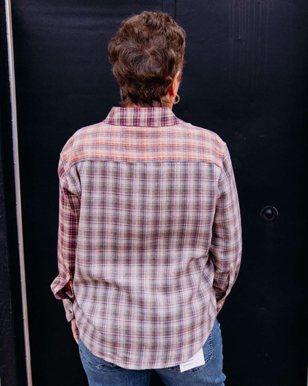 Tru Luxe: Woven Mixed Plaid Button Up Shirt in Plaid Multi(T46486BM)
