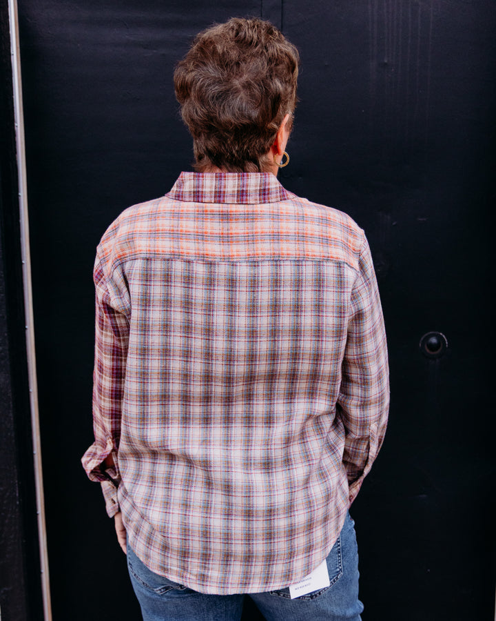 Tru Luxe: Woven Mixed Plaid Button Up Shirt in Plaid Multi(T46486BM)