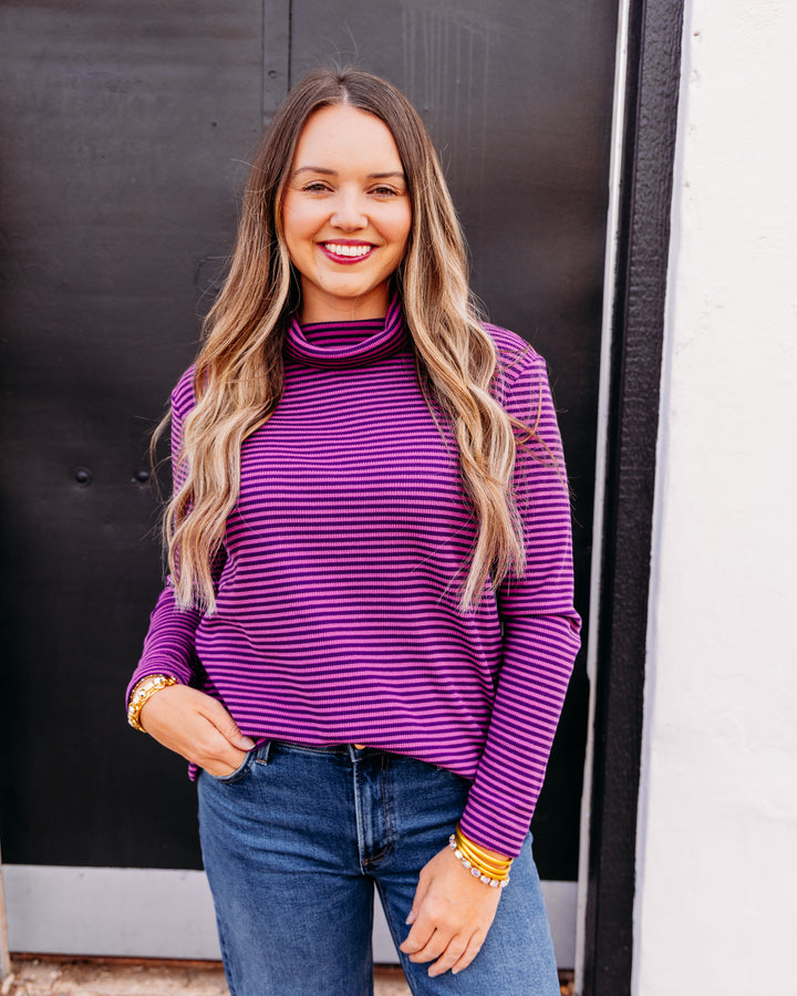 Multiples: Turtle Neck with Side Button Top in Eggplant (M46503TM)