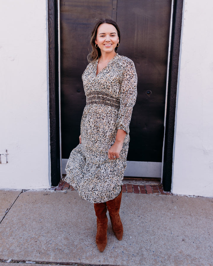 Elan: Long Sleeve Dress in Brown Lia (CFP50500)