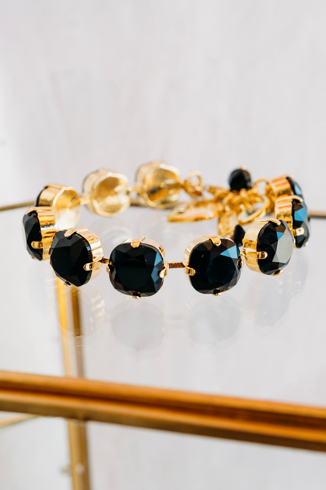 Mariana: “Black” Cushion Cut Bracelet - B-4326/2-280280-YG - The Vogue Boutique