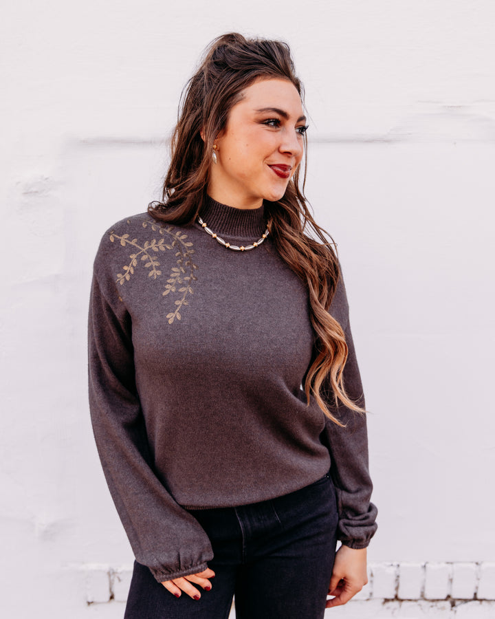 Charlie B: Mock Sweater With Sequins in Café Chiné (C2149)