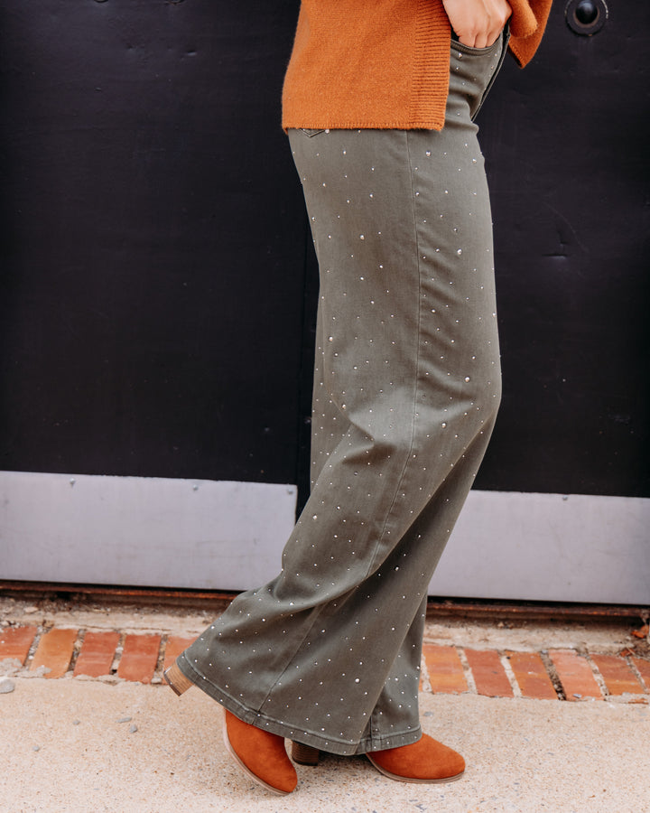 Joseph Ribkoff: Rhinestone Straight leg Pants in Avocado (262940F26)