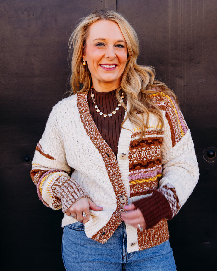 Tribal: Soft Multi Stitch Button-Front V-Neck Cardigan in Hazelwood (6022O-5105)