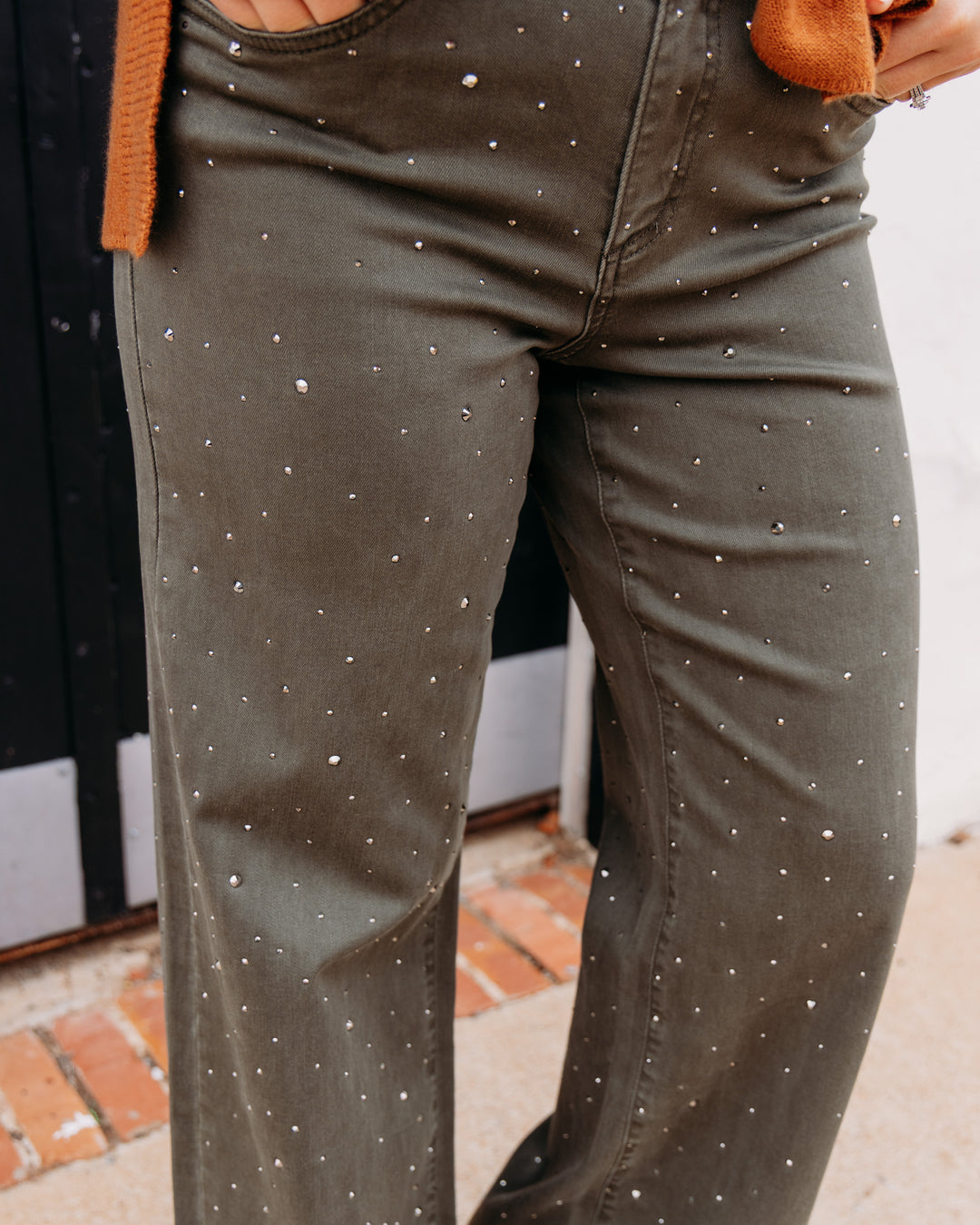 Joseph Ribkoff: Rhinestone Straight leg Pants in Avocado (262940F26)