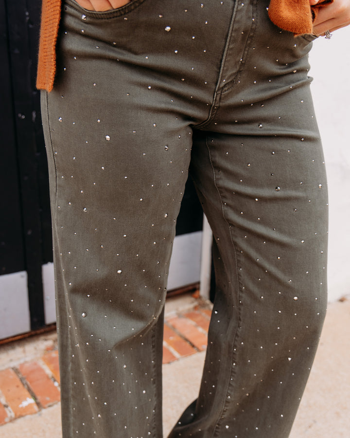 Joseph Ribkoff: Rhinestone Straight leg Pants in Avocado (262940F26)