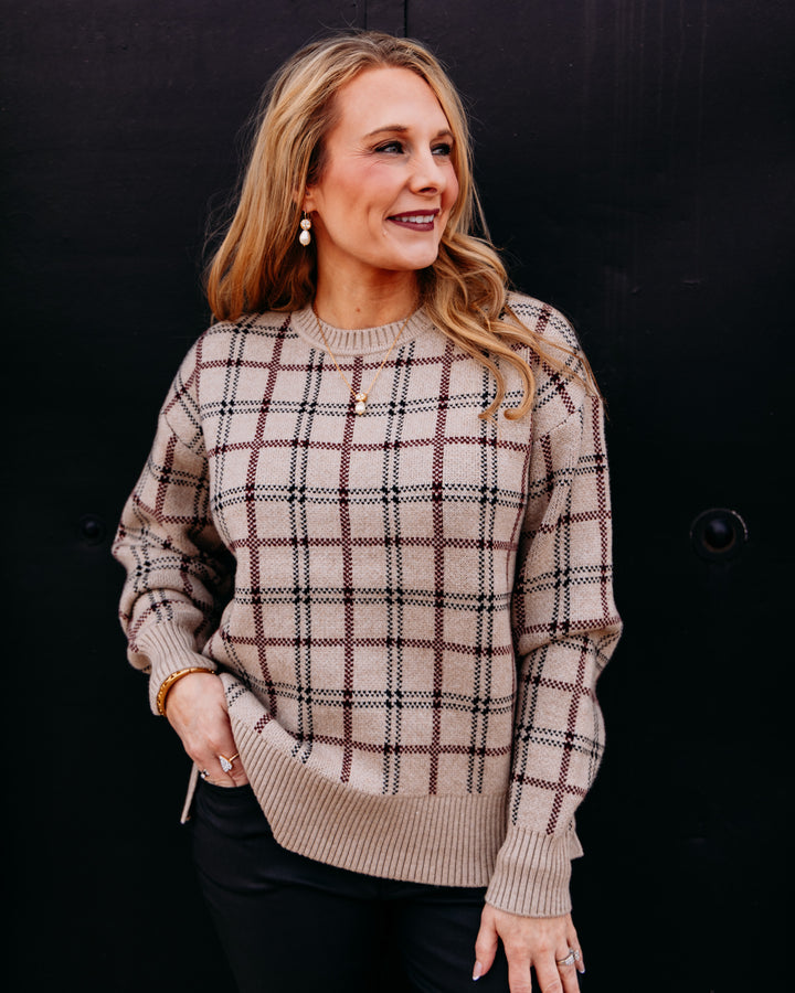 Charlie B: Jacquard Sweater With Side Buttons in Biscotti Chiné (C2668J)