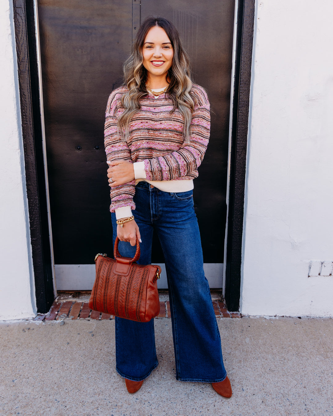 Tribal: Crew Neck Sweater W/ Contrast Rib in Nostalgia