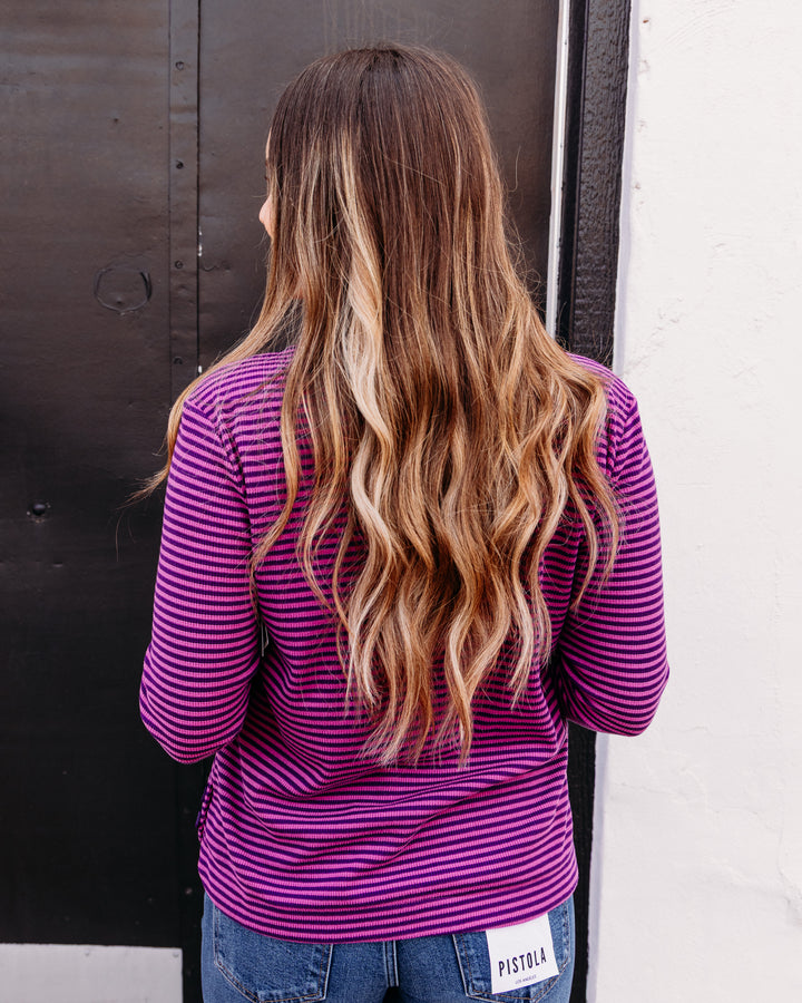 Multiples: Turtle Neck with Side Button Top in Eggplant (M46503TM)