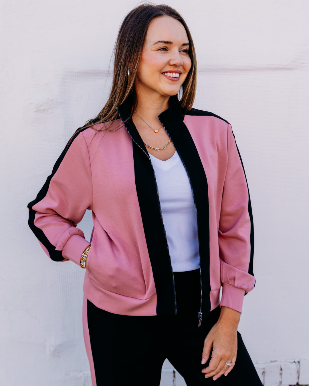 Joseph Ribkoff: Contrast Trim Zip Jacket in Vintage Rose/Black (263621)