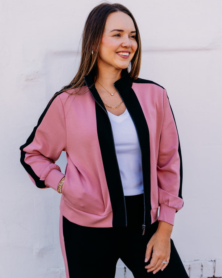 Joseph Ribkoff: Contrast Trim Zip Jacket in Vintage Rose/Black (263621)