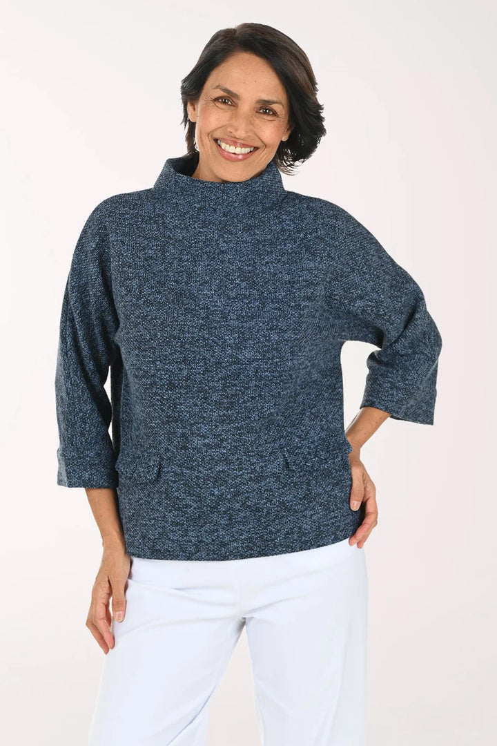 French Dressing Jeans: Boat Mockneck Knit Popover in Indigo (3798959)
