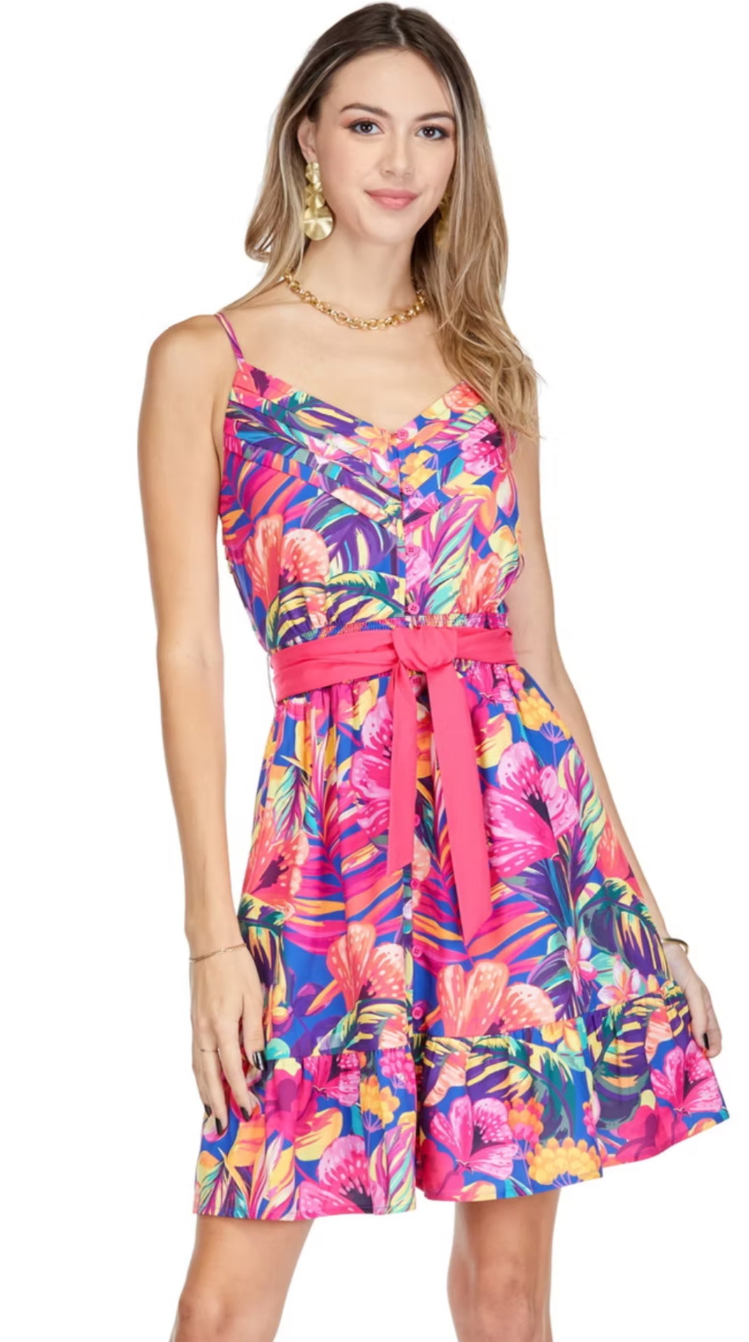 Joy Joy: Spagetti Strape Flounce Hem Dress in Hawaiian Bliss - The Vogue Boutique