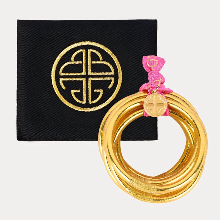 Budha Girl: Serenity Prayer All Weather Bangles Set of 6 in Gold