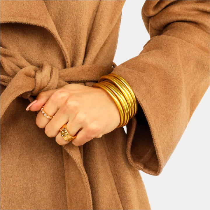 Budha Girl: Serenity Prayer All Weather Bangles Set of 6 in Gold