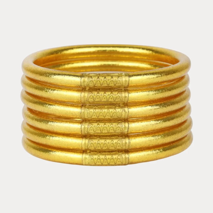 Budha Girl: Serenity Prayer All Weather Bangles Set of 6 in Gold