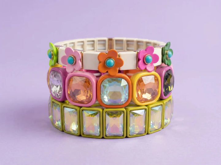 Taylor Elliott Designs: Enamel Stretch Bracelet Rectangle Gems Estelle in Green (B-81)