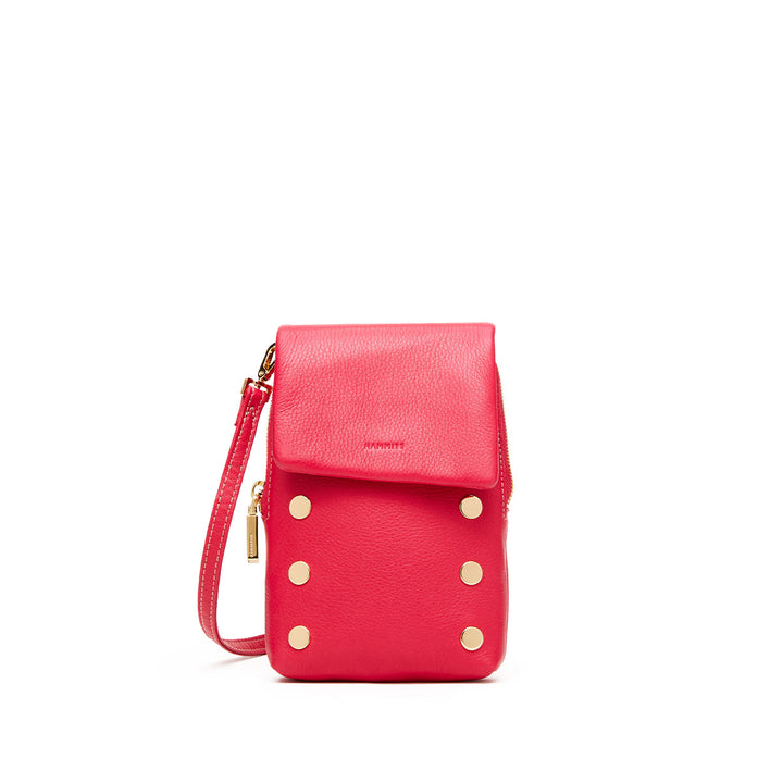 Hammitt VIP Mobile crossbody bag in calypso red pebble leather with gold stud hardware