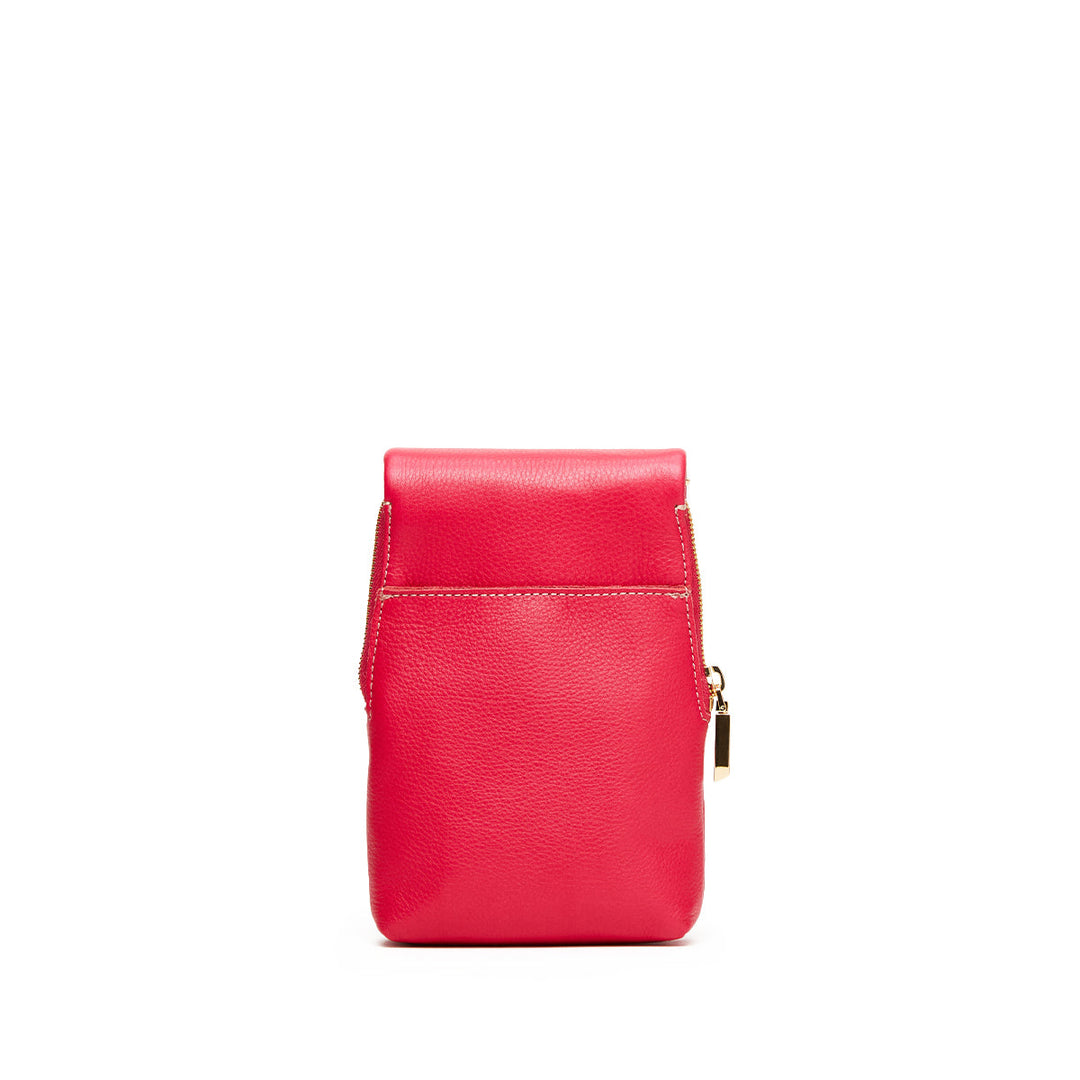 Hammitt VIP Mobile crossbody phone bag in calypso pink pebbled leather with gold zipper hardware