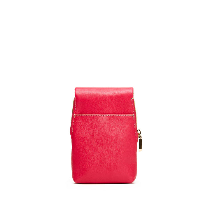 Hammitt VIP Mobile crossbody phone bag in calypso pink pebbled leather with gold zipper hardware