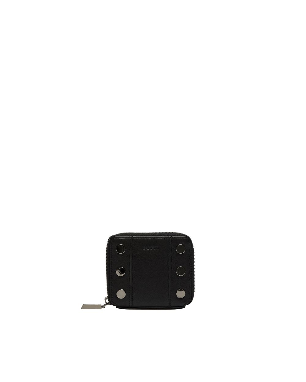 Hammitt 5 North zip-around wallet in black leather with gunmetal stud hardware