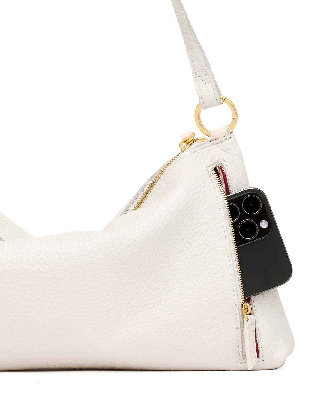 Hammitt Kyle Med bag in calla lily white leather with gold zippers and side phone pocket