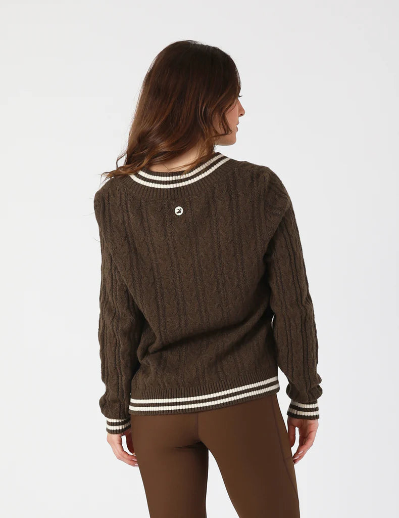 Glyder: Hanalei Cable Knit Sweater in Chocolate and Oatmilk - The Vogue Boutique