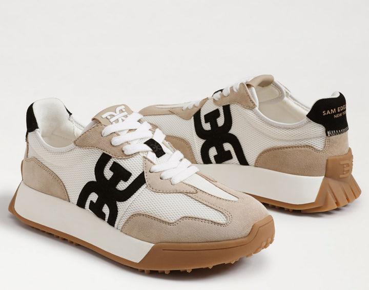 Sam Edelman: Langley Lace Up Sneaker in White/Tan/Black - The Vogue Boutique