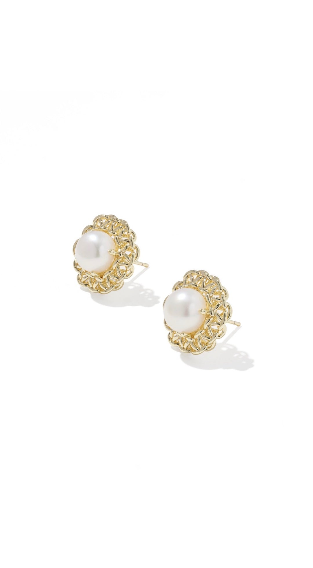 Kendra Scott: Gabriella Pearl Stud Earrings in Gold Freshwater Cultured Pearl