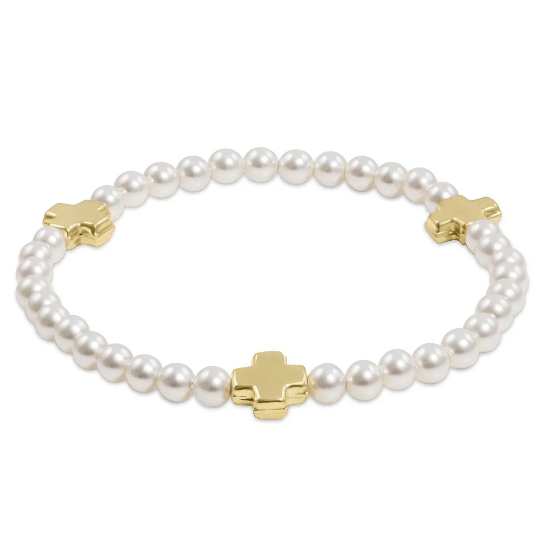 Enewton: Signature Cross Gold Small Pearl Pattern Bead Bracelet