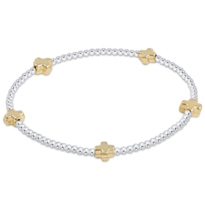 Enewton: Signature Cross Small Sterling Mixed Metal Pattern 2mm Bead Bracelet