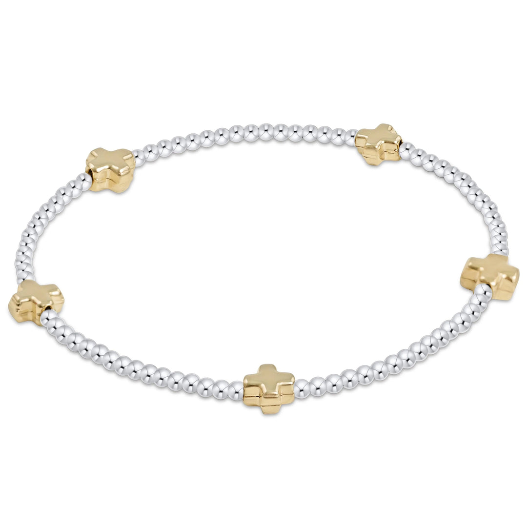 Enewton: Signature Cross Small Sterling Mixed Metal Pattern 2mm Bead Bracelet