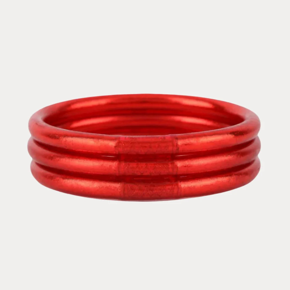 Budha Girl: Serenity Prayer All Weather Bangles Set of 3 in Crimson