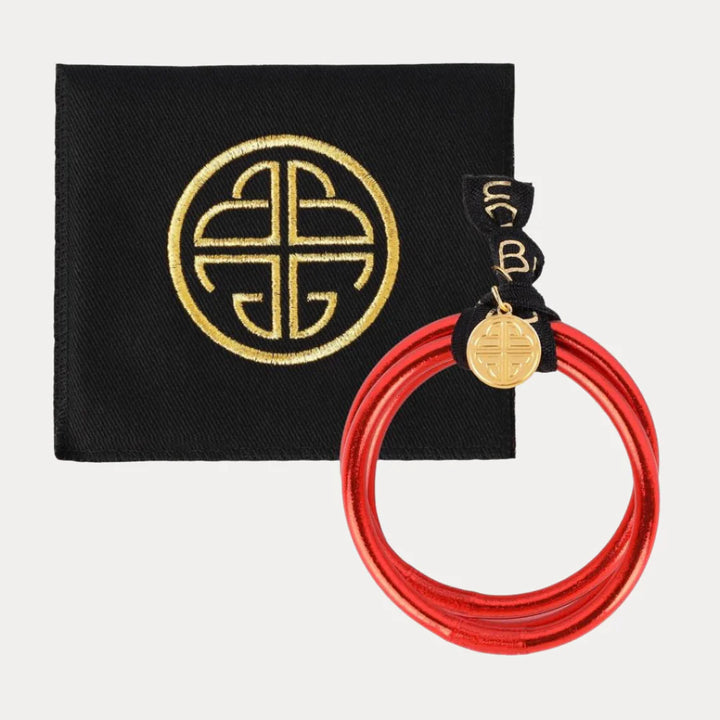 Budha Girl: Serenity Prayer All Weather Bangles Set of 3 in Crimson