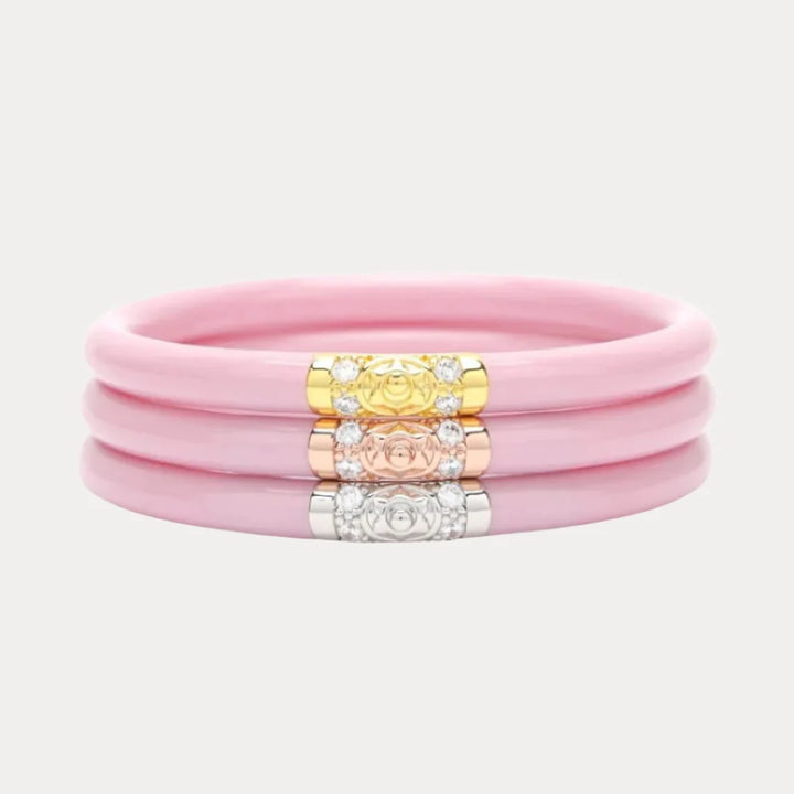 Budha Girl:Three Kings All Weather Bangles Set of 3 in Pink