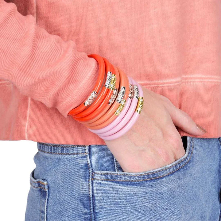 Budha Girl:Three Kings All Weather Bangles Set of 3 in Pink