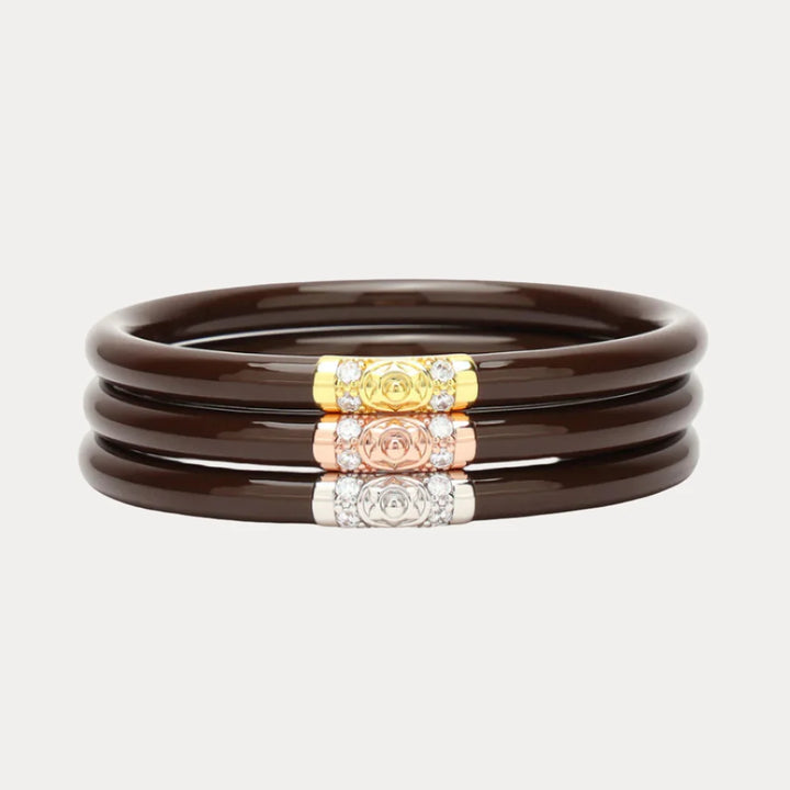 Budah Girl: Three Kings All Weather Bangles Set of 3 in Chocolate