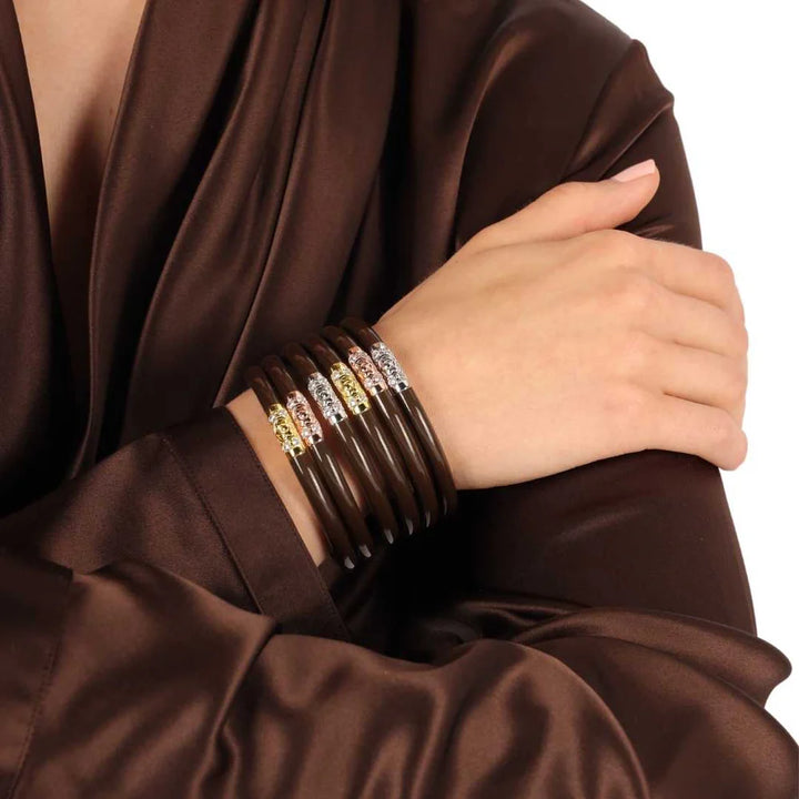 Budah Girl: Three Kings All Weather Bangles Set of 3 in Chocolate