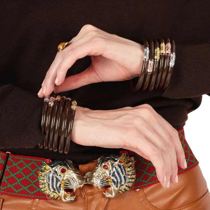 Budah Girl: Three Kings All Weather Bangles Set of 3 in Chocolate