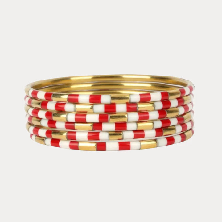 Budha Girl: Veda Bangles Set of 6 in Red/White