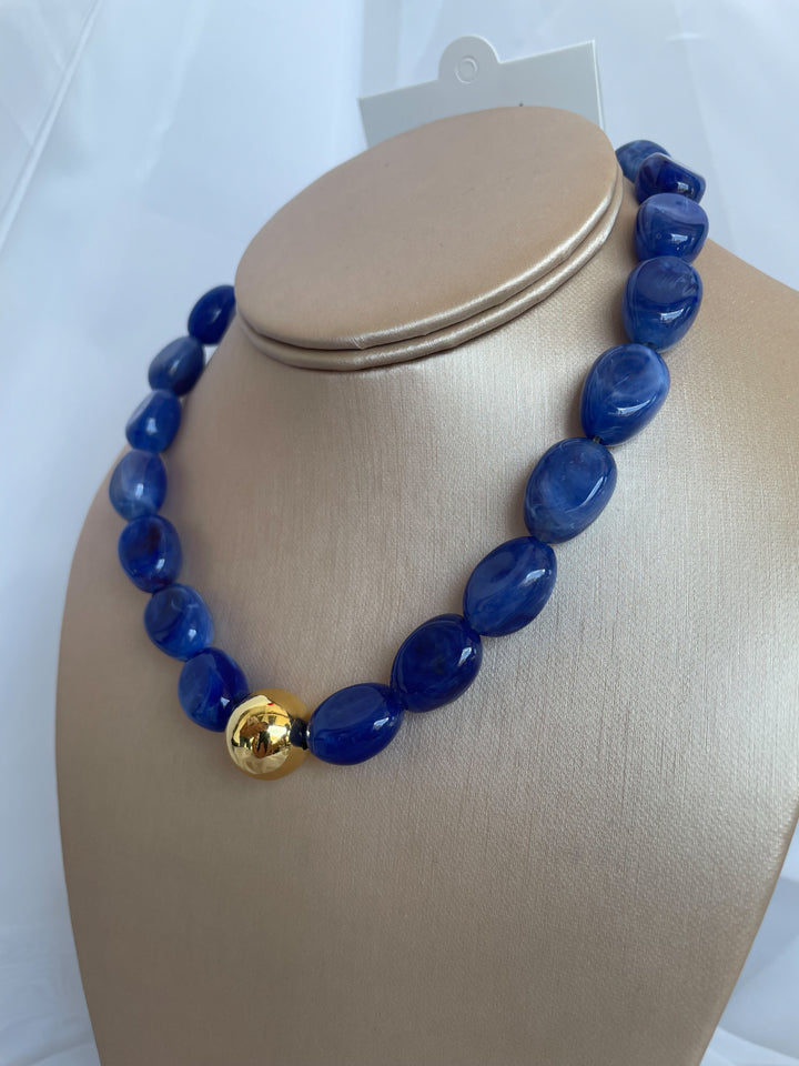 Farrah b: CENTER OF ATTENTION Statement Necklace Dark Blue (NBD10)