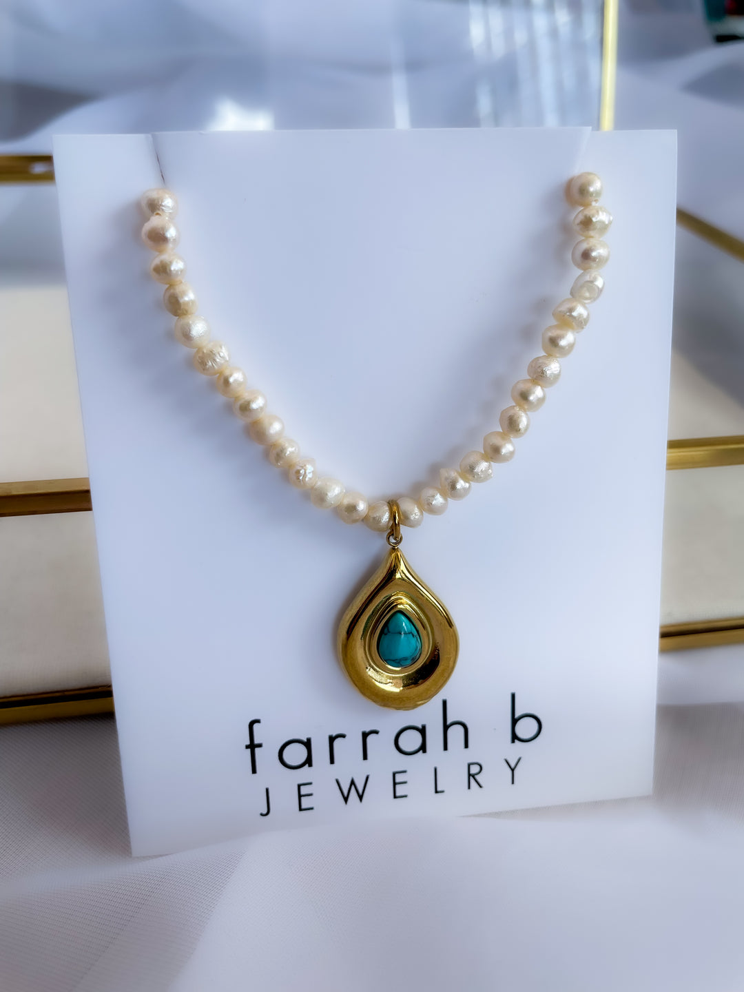Farrah b: SOCIAL HOUR Necklaces Pearl Necklace with Turquoise Pendant Drop (YN83)