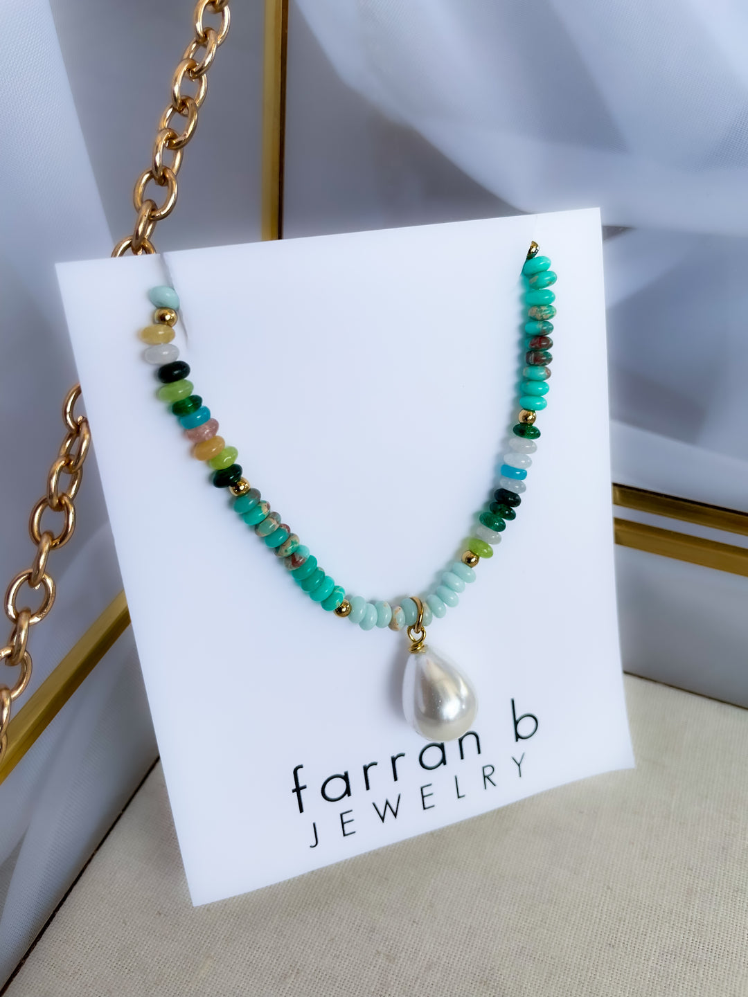 Farrah b: SOCIAL HOUR Necklaces Turquoise Necklace with Pearl Drop  (YN83)