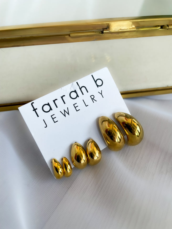 Farrah b: TRIPLE THREAT 3 Pack Stud earring set GOLD (ST-3TD)
